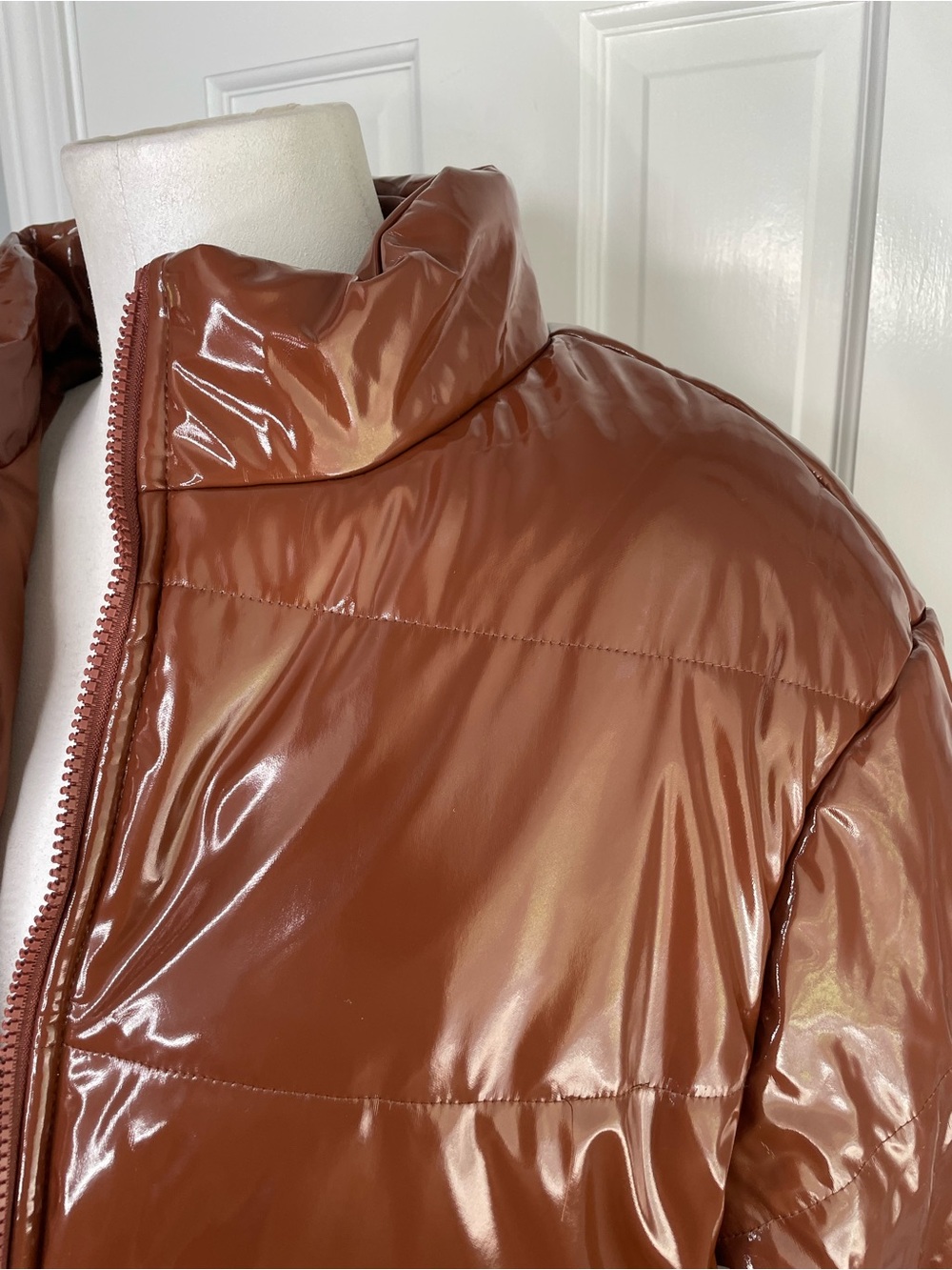 Daisy Shiny Cropped Puffer Jacket - Brown - Picture 6 of 12